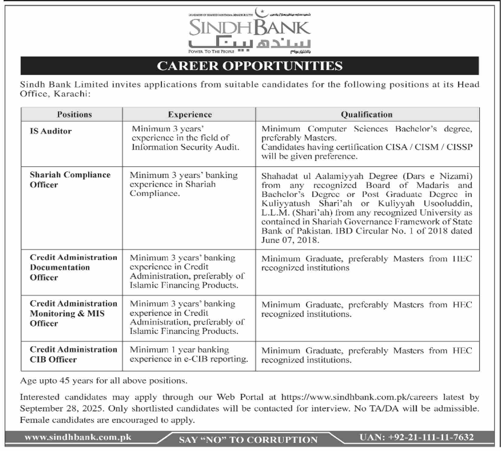 Jobs in Sindh Bank Limited Karachi